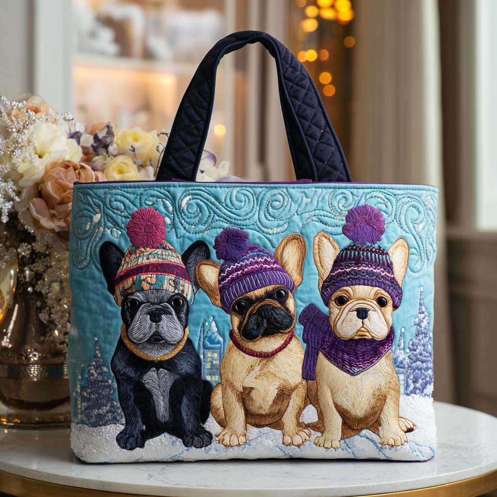 Winter French Bulldog Quilted Tote Bag Best Tote Bags For Women Frenchie Mom Gifts