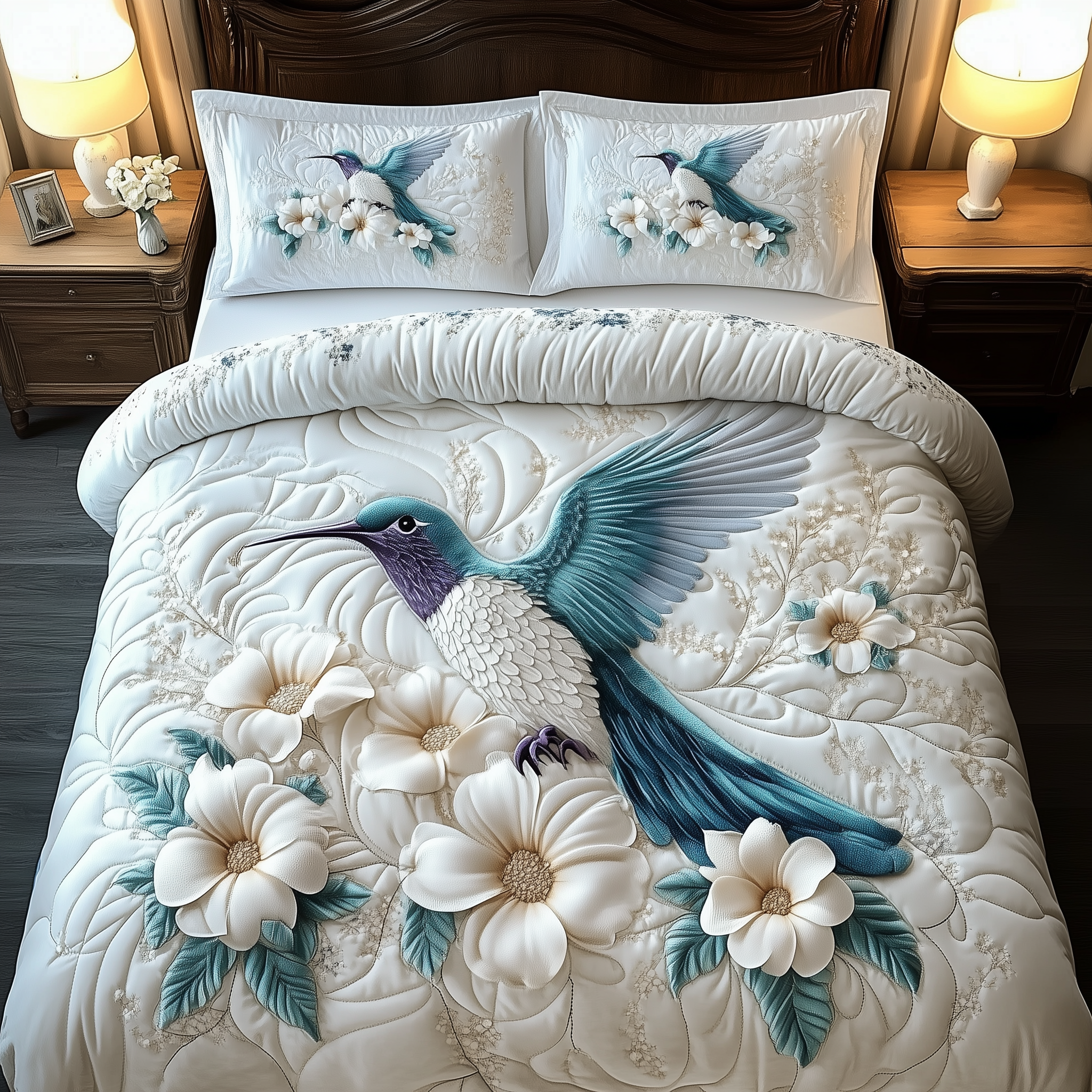 Winter Hummingbird Quilted Bedding Set Christmas Bedding Set Hummingbird Gifts For Mom