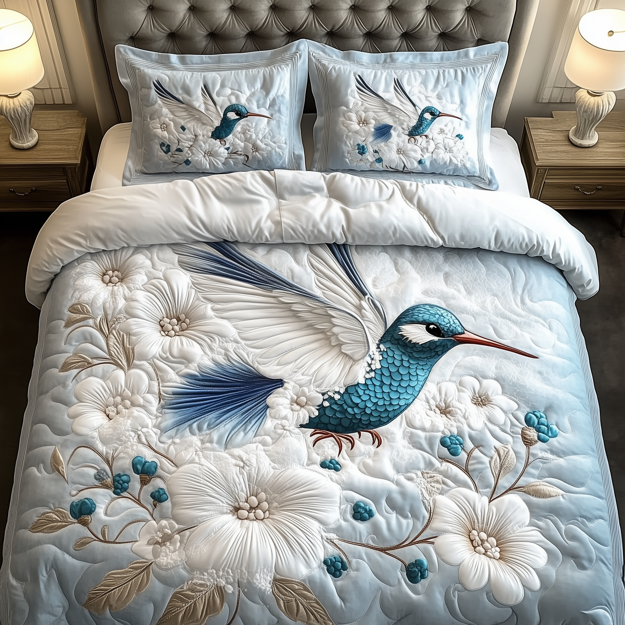 Winter Hummingbird Quilted Bedding Set Christmas Beddings Hummingbird Feeder Gift