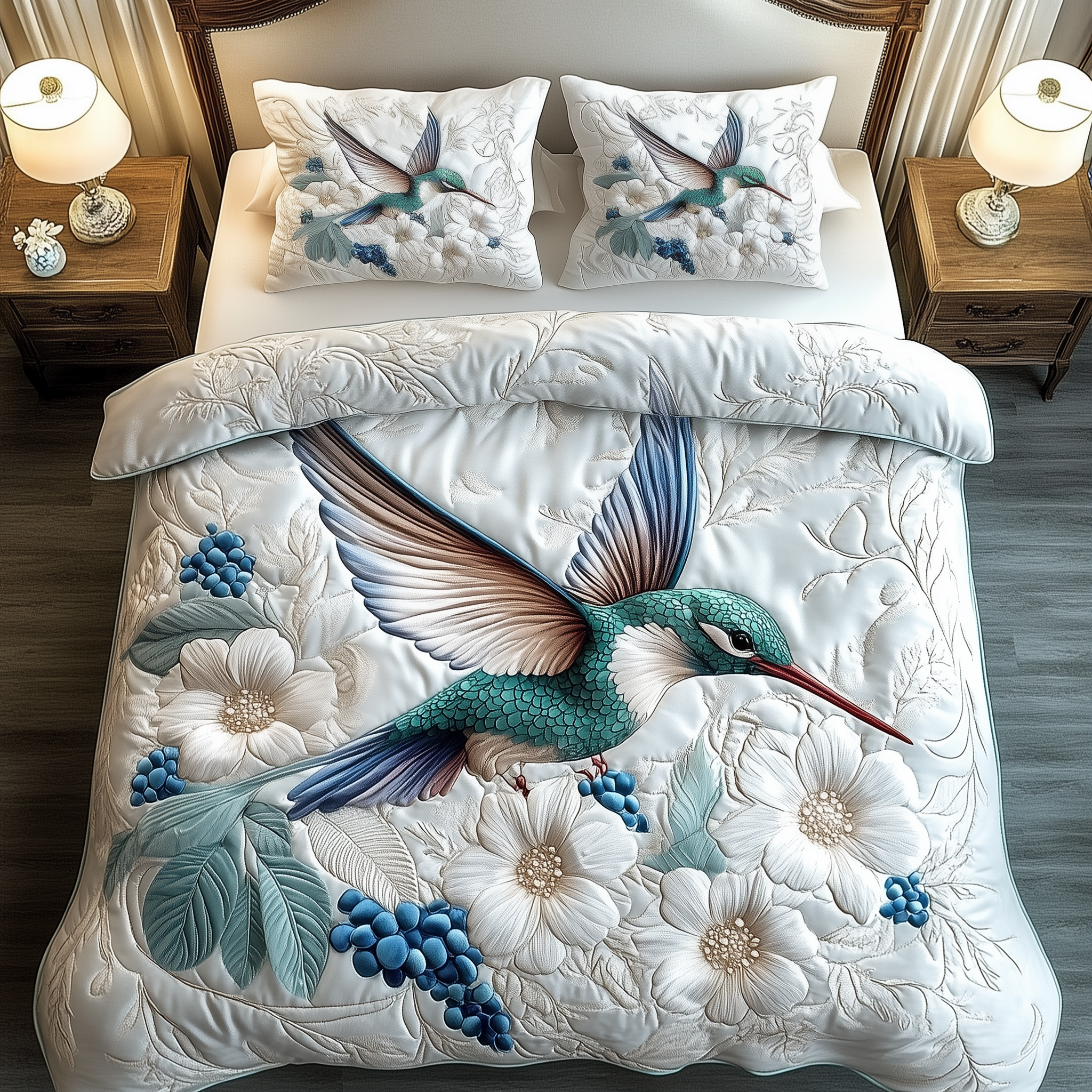 Winter Hummingbird Quilted Bedding Set Cute Christmas Bedrooms Unique Hummingbird Gifts