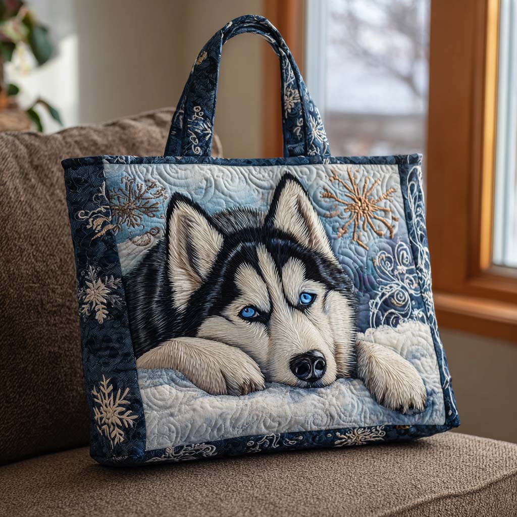 Winter Husky Rest Quilted Tote Bag Cool Tote Bags For Women Husky Dog Lover Gifts