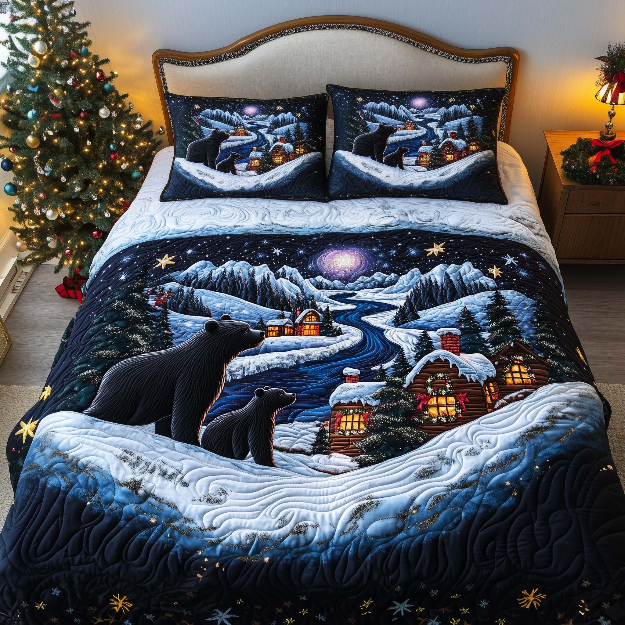 Winter Journey Quilted Bedding Set Holiday Bedding Sets Bear Gifts For Men