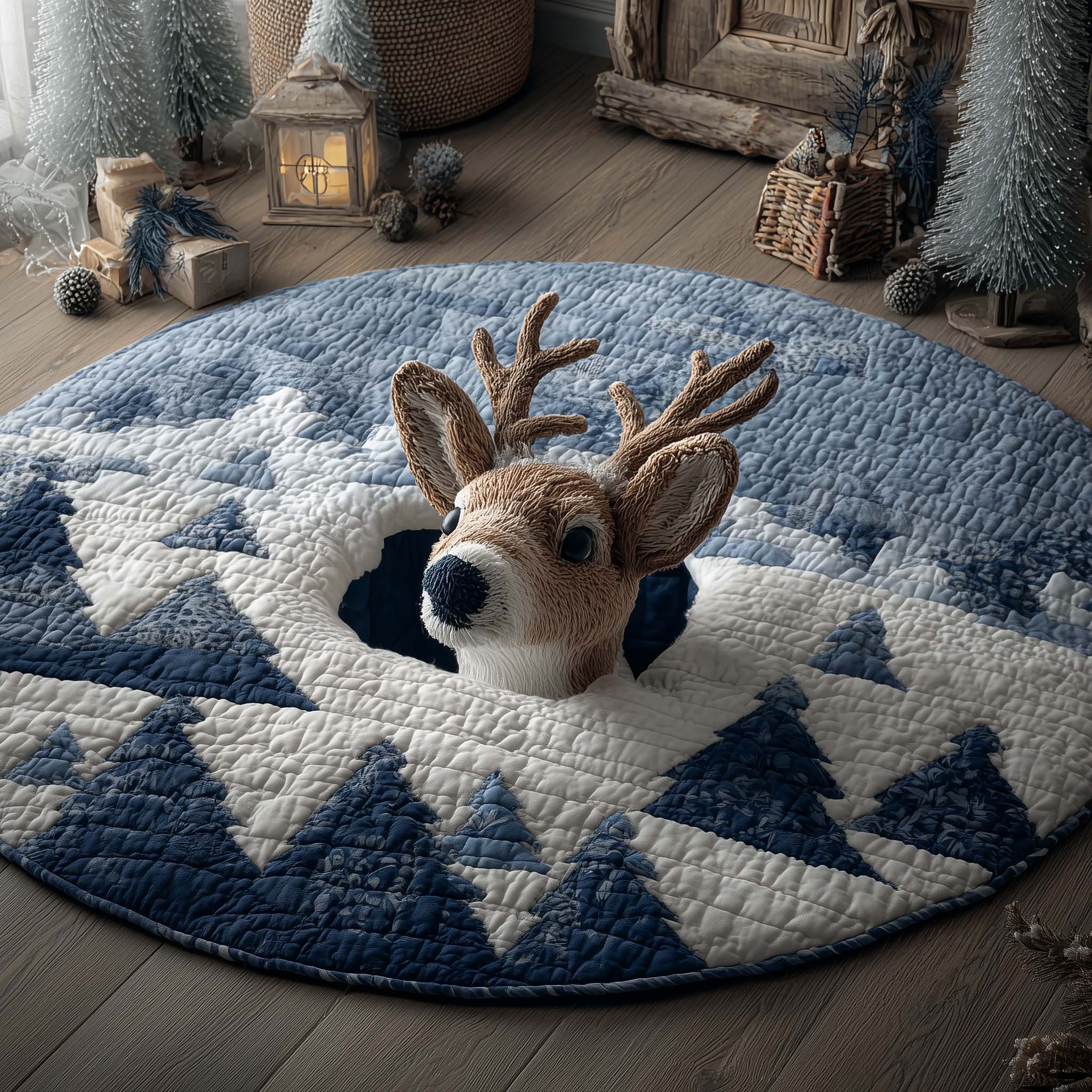 Winter Reindeer Quilted Round Mat Perfect Home Accessory Quilted Round Mat
