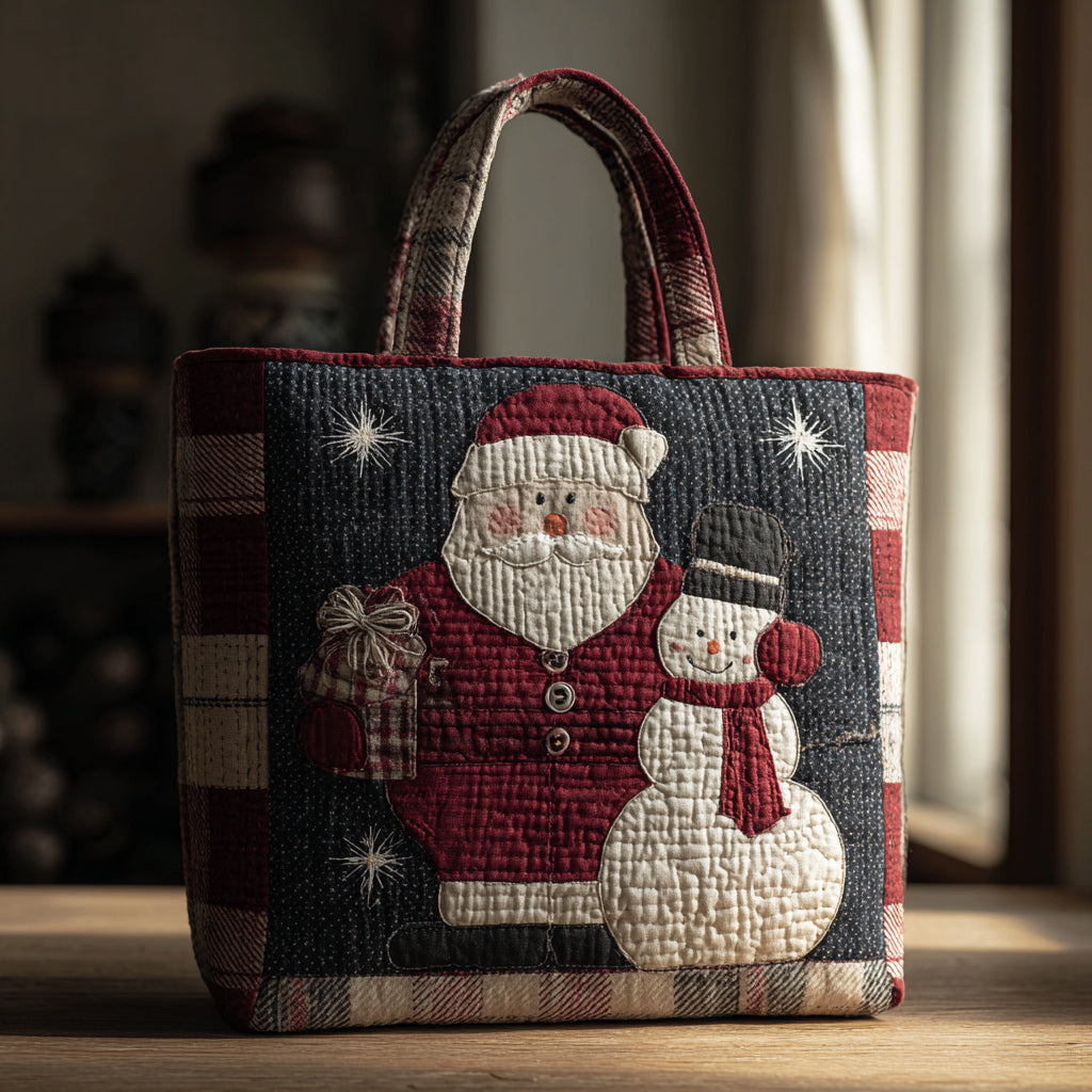 Winter Santa Claus Quilted Tote Bag Santa Handbag Christmas Presents