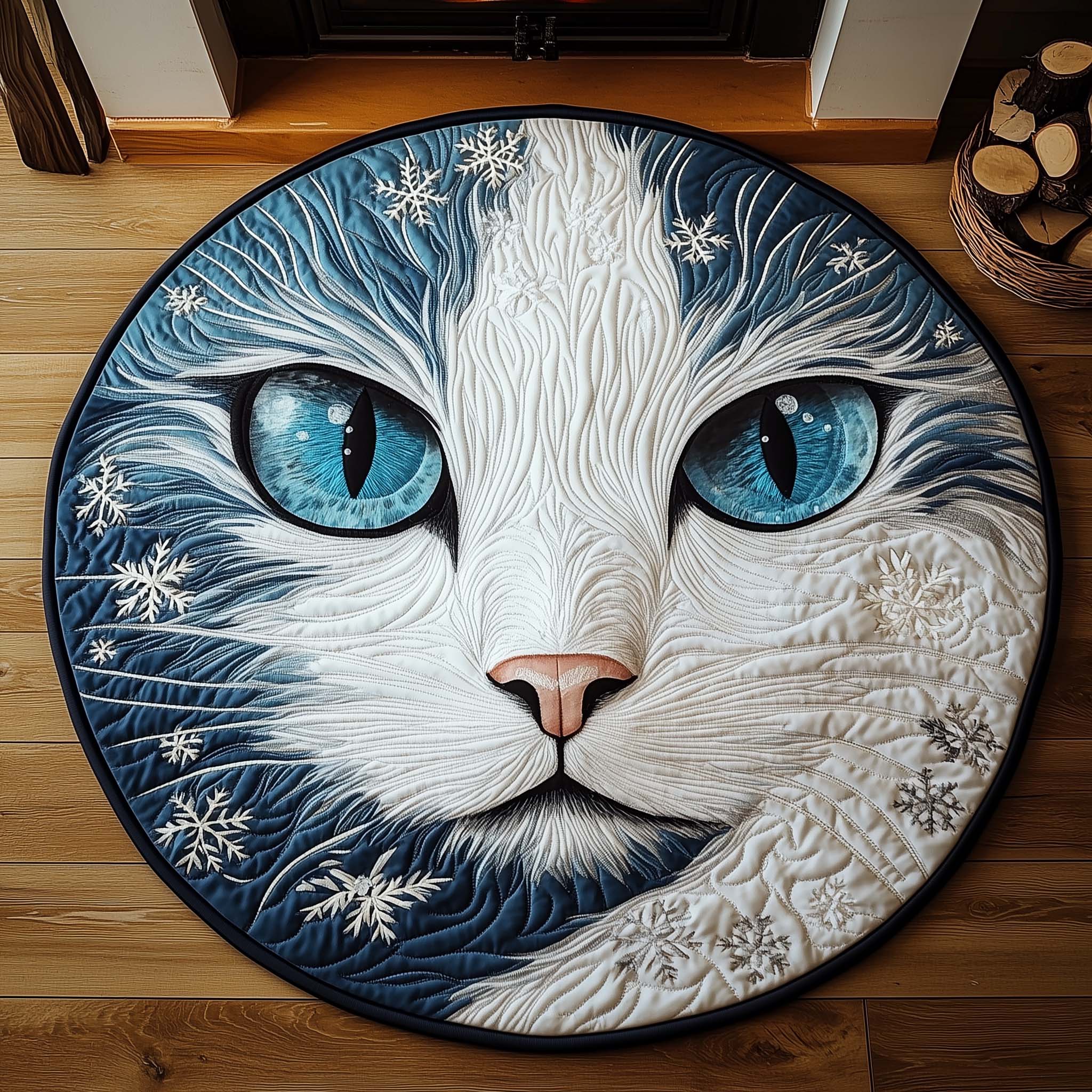 Winter Snow Cat Quilted Round Mat High-Quality Quilted Round Mat for Soft Comfort
