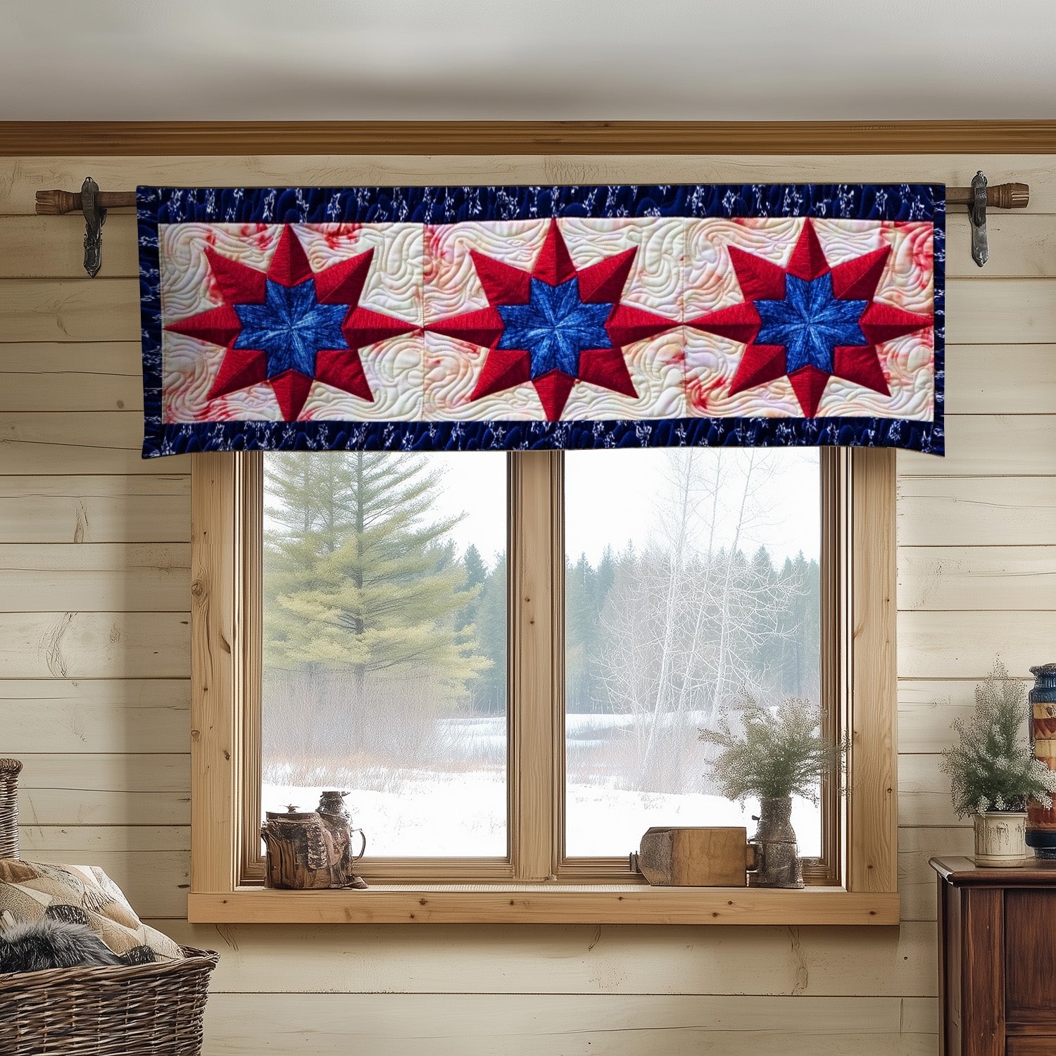 Winter Stars Quilted Valance Christmas Home Dec Native American Mother'S Day Gifts