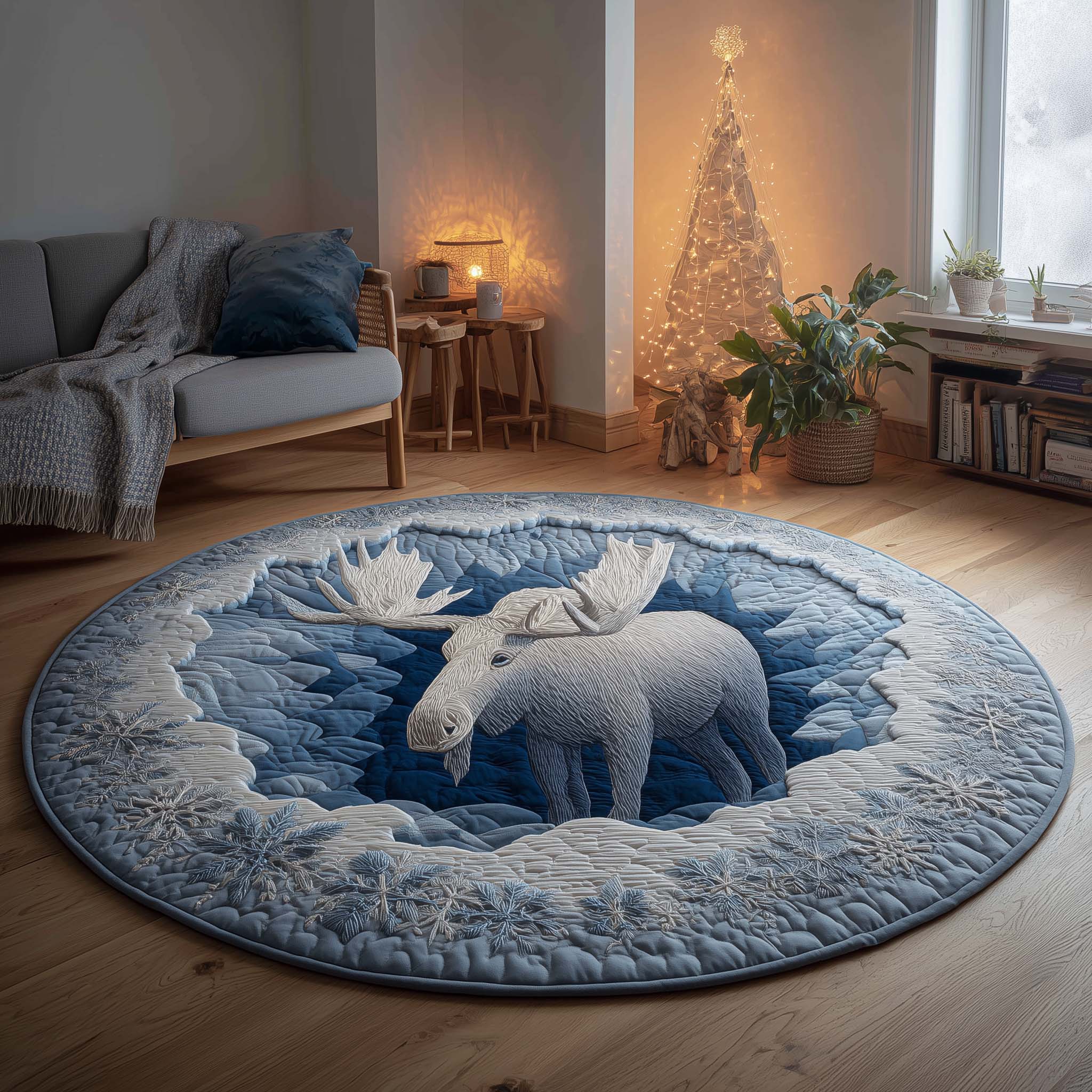 Winter Wonderland Moose Quilted Round Mat High-Quality Quilted Round Mat for Soft Comfort