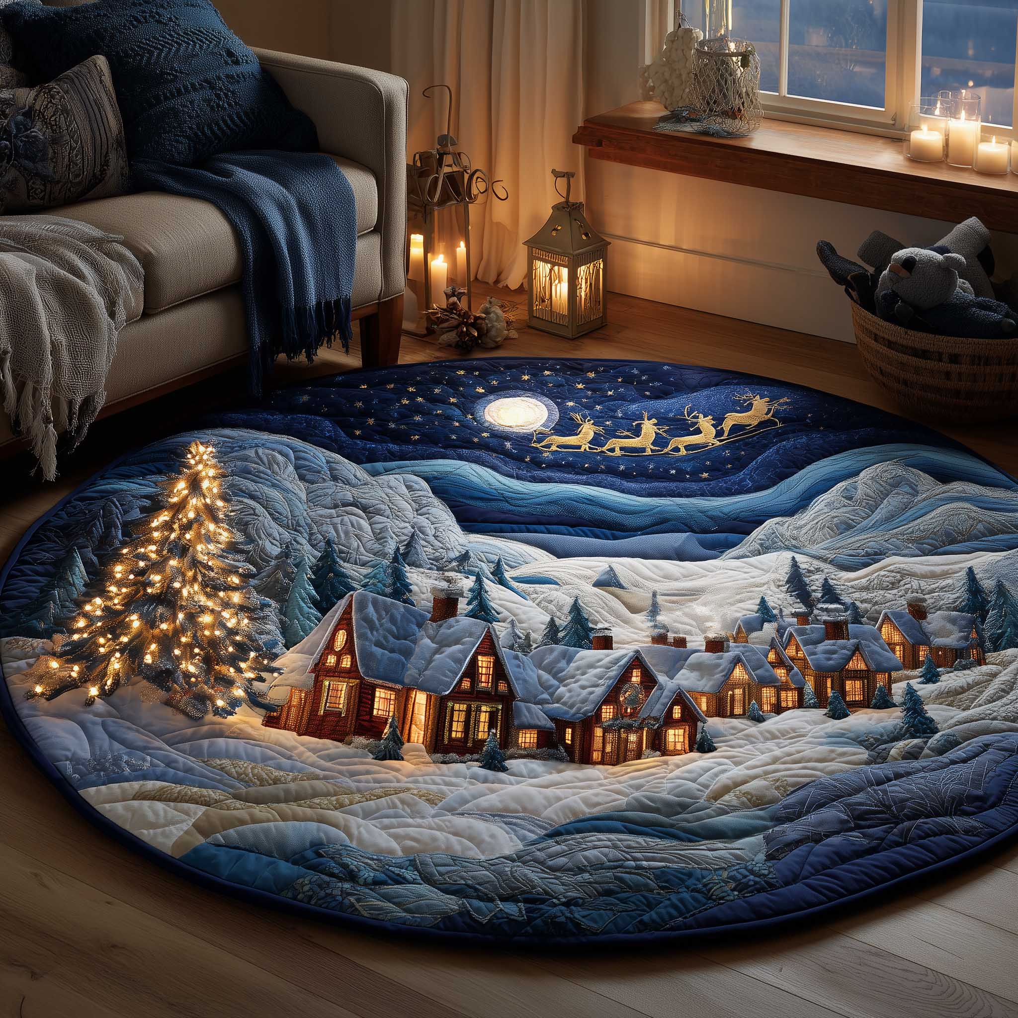 Winter Wonderland Quilted Round Mat Durable Quilted Round Mat for Everyday Use