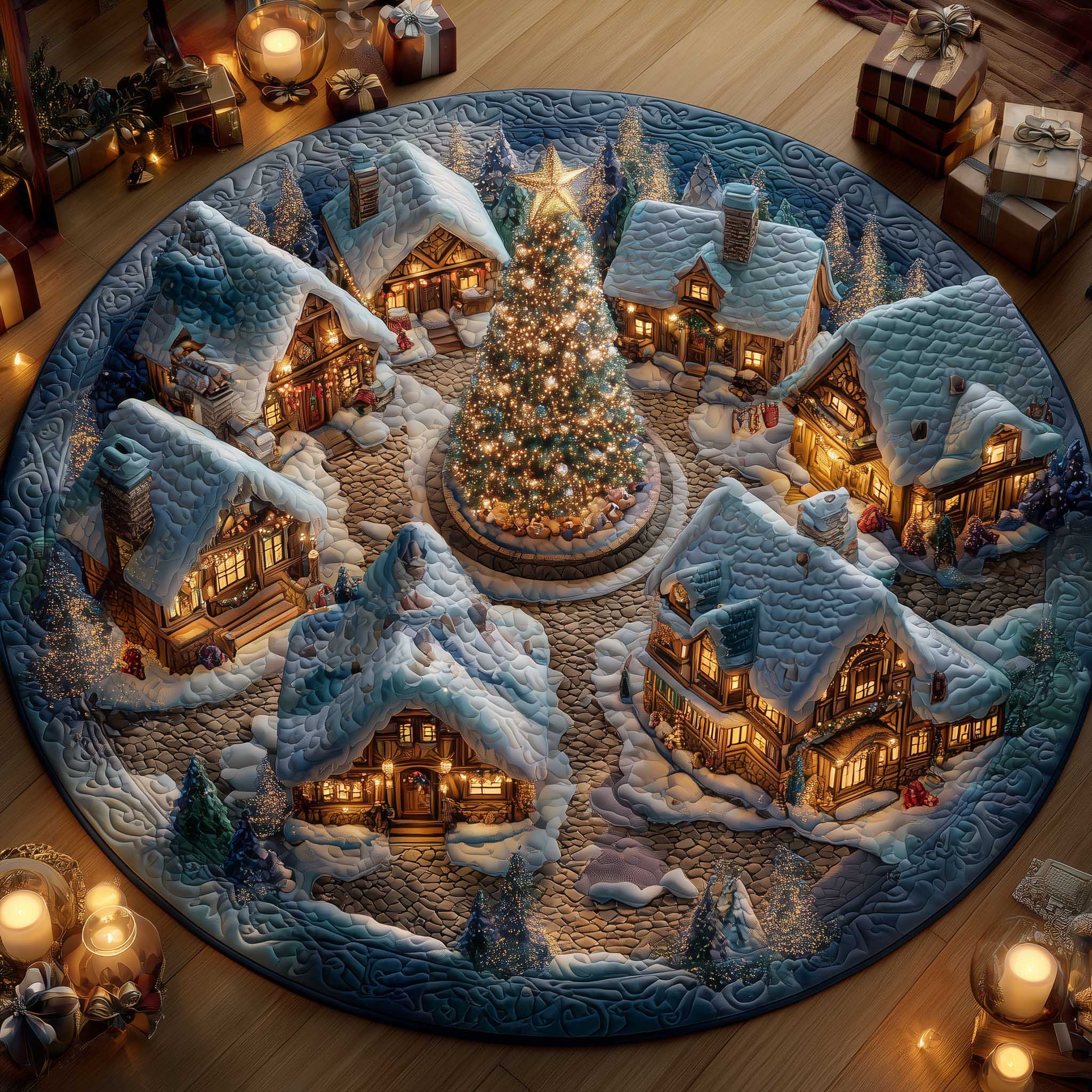 Winter Wonderland Quilted Round Mat Handcrafted Quilted Round Mat for Special Touch
