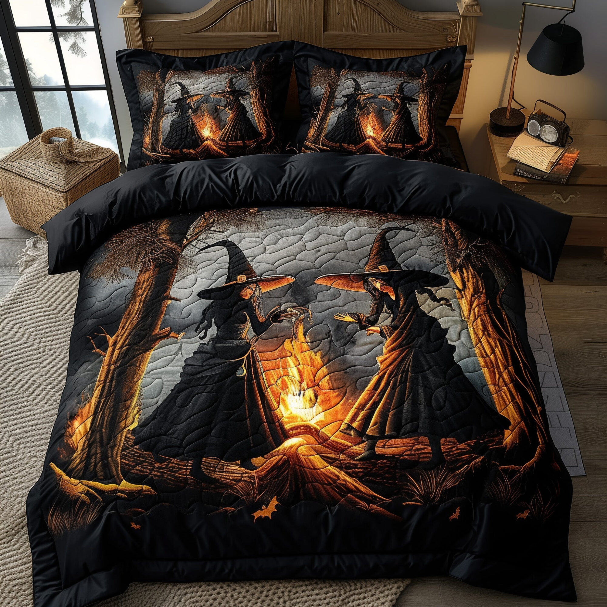 Witches Duvet Quilted Bedding Set Dark Magic Duvet Best Halloween Bedding Gifts