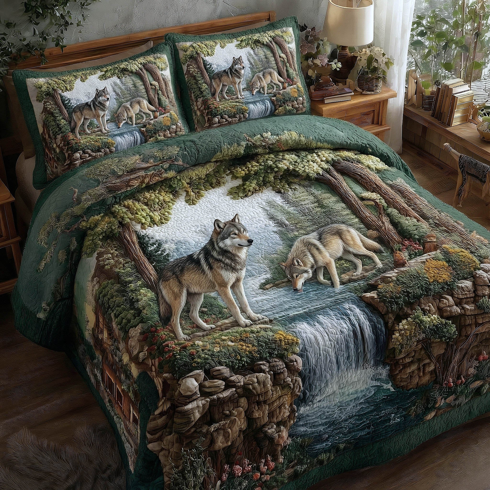 Wolf Couple Quilted Bedding Set Boho Bedroom Ideas Wolf Presents For Men