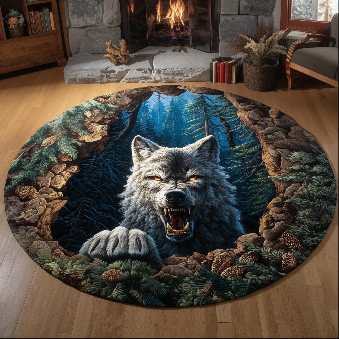 Wolf In The Wood Quilted Round Mat Non-Slip Quilted Round Mat for Safety and Style