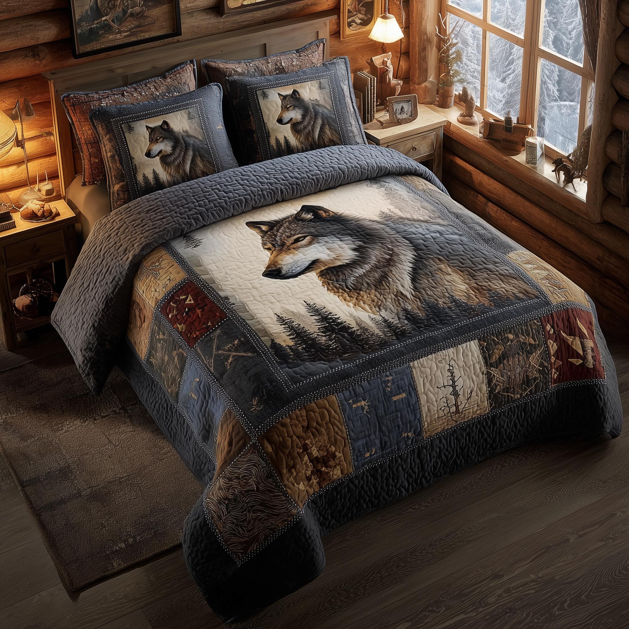 Wolf Quilted Bedding Set Bed Bedding Set Wolf Gifts For Girls