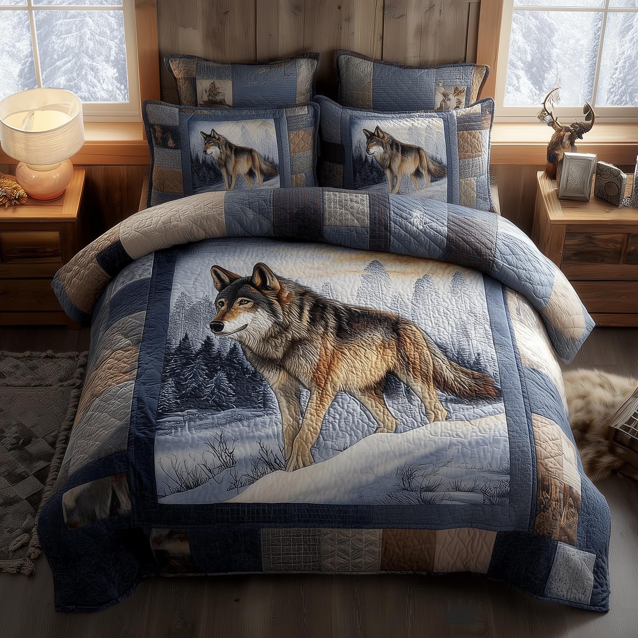 Wolf Quilted Bedding Set Best King Sheet Set Unique Gifts For Wolf Lovers