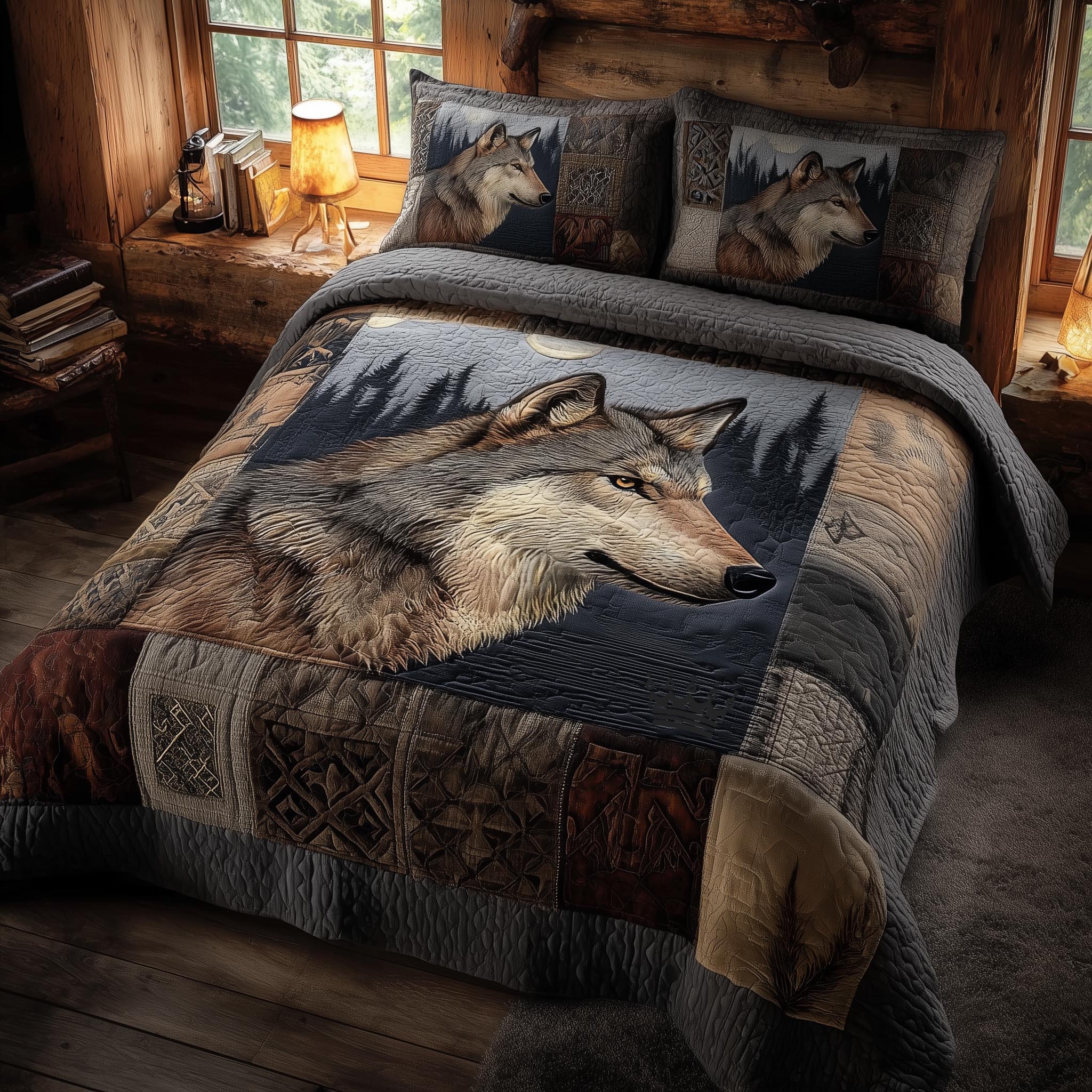 Wolf Quilted Bedding Set Best King Sheet Set Wolf Gifts For Father's Day