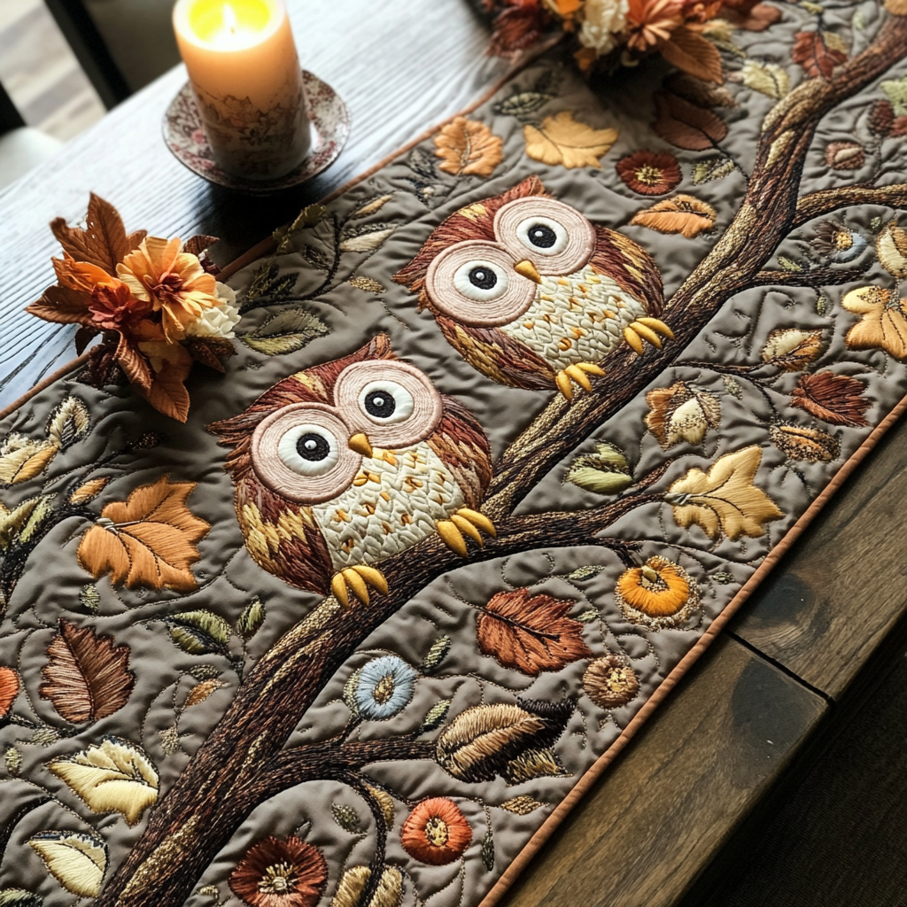 Woodland Charm Quilted Table Runner Dining Room Table Decor Owl Themed Gifts