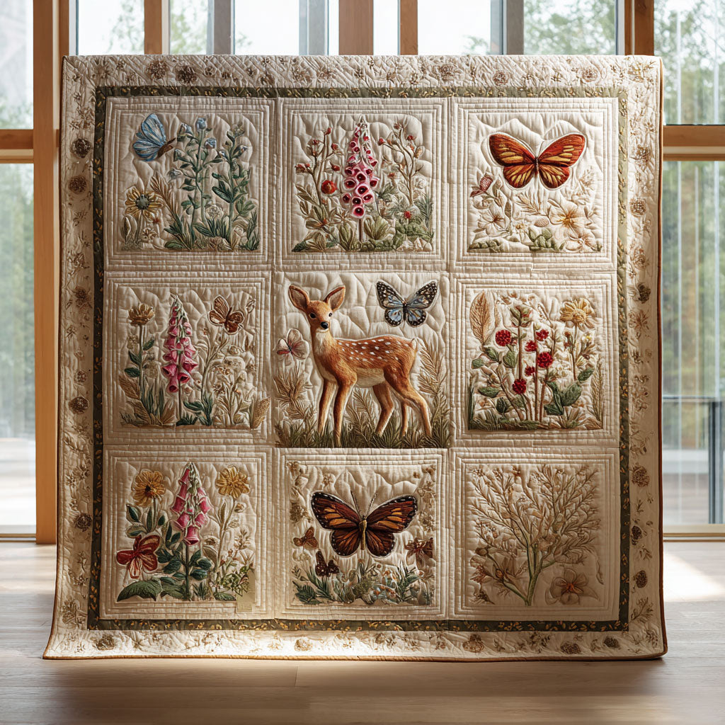 Woodland Fawn Quilt Premium Quilt Blanket Gift for Family Gatherings