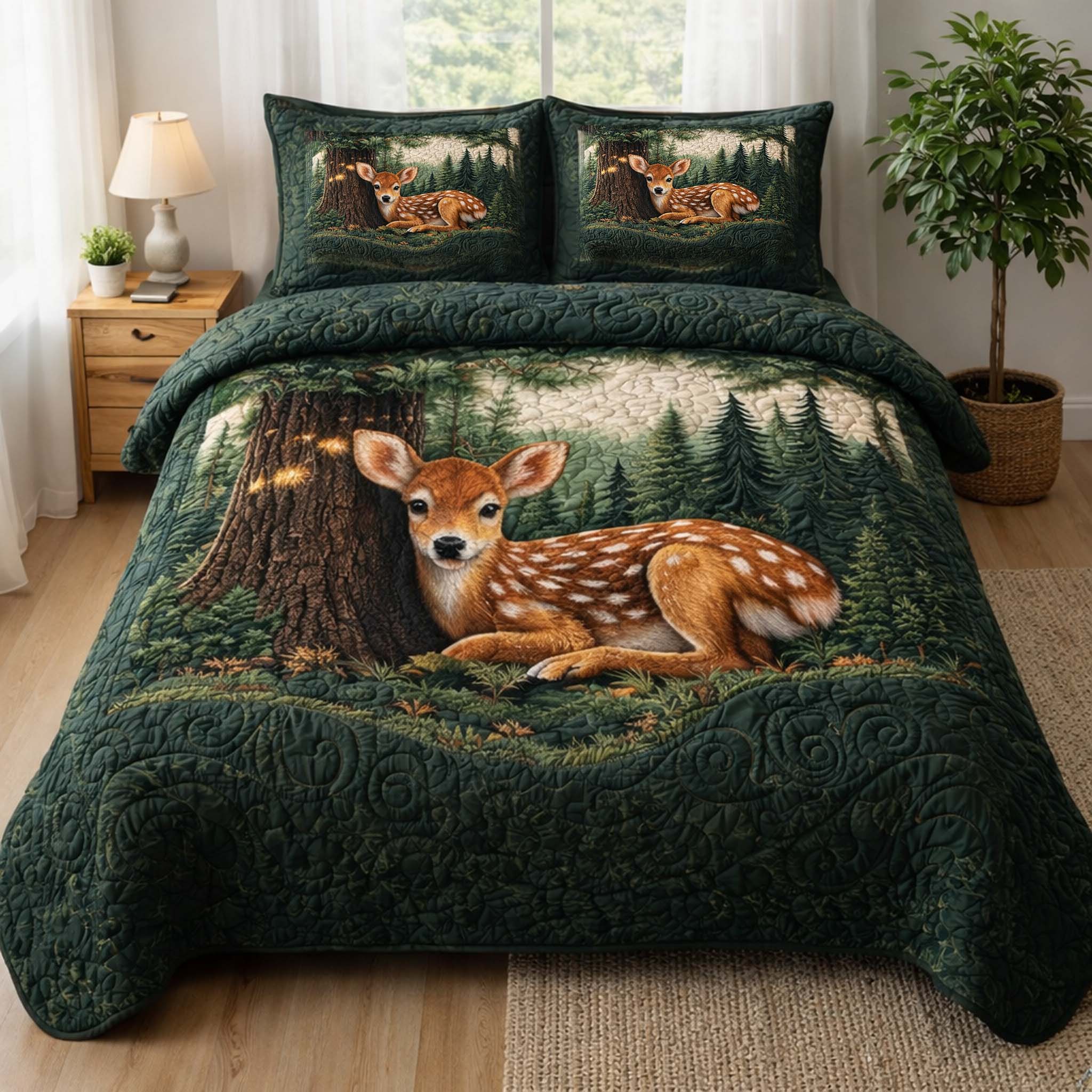 Woodland Fawn Quilted Bedding Set Best Sheet Sets Gifts For Deer Lovers