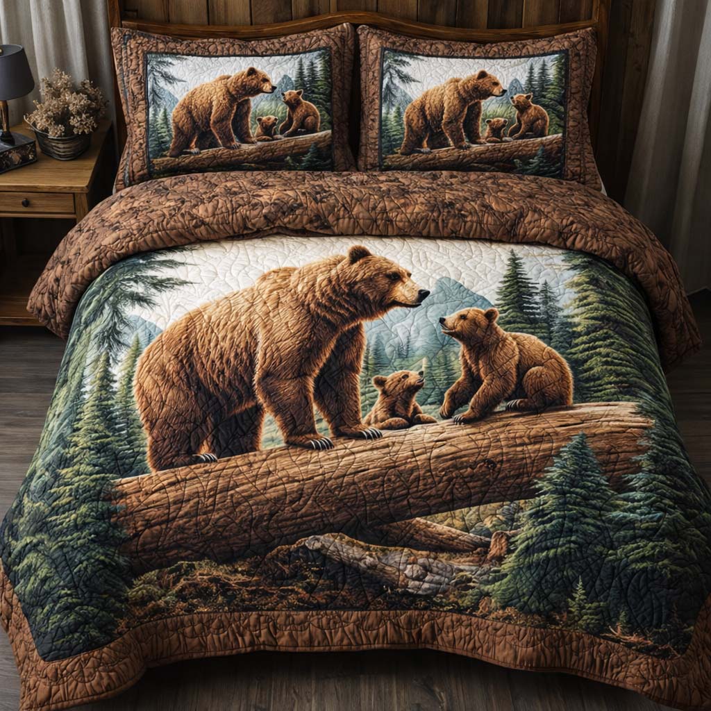 Woodland Lesson Quilted Bedding Set Bedding Ideas Cute Bear Themed Presents