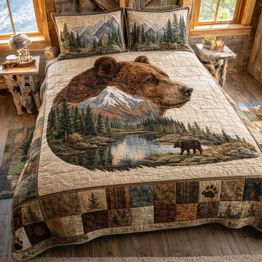 Woodland Lodge Quilted Bedding Set Bedding Decor Bear Gifts For Grandma