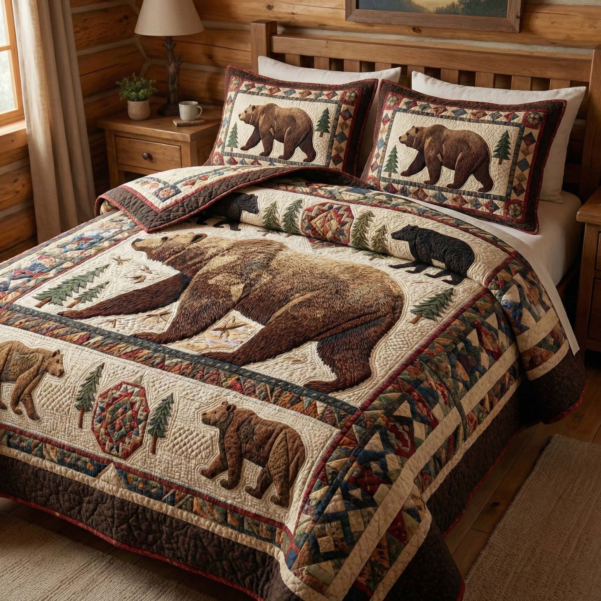Woodland Majesty Quilted Bedding Set Best Bedding Sets Cute Bear Gifts For Him Her