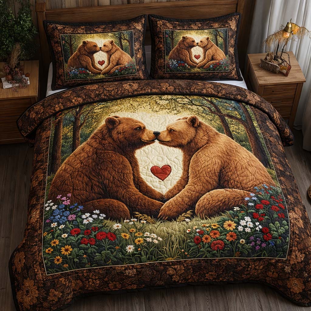 Woodland Promise Quilted Bedding Set Boho Bedroom Furniture Bear Gifts For Women
