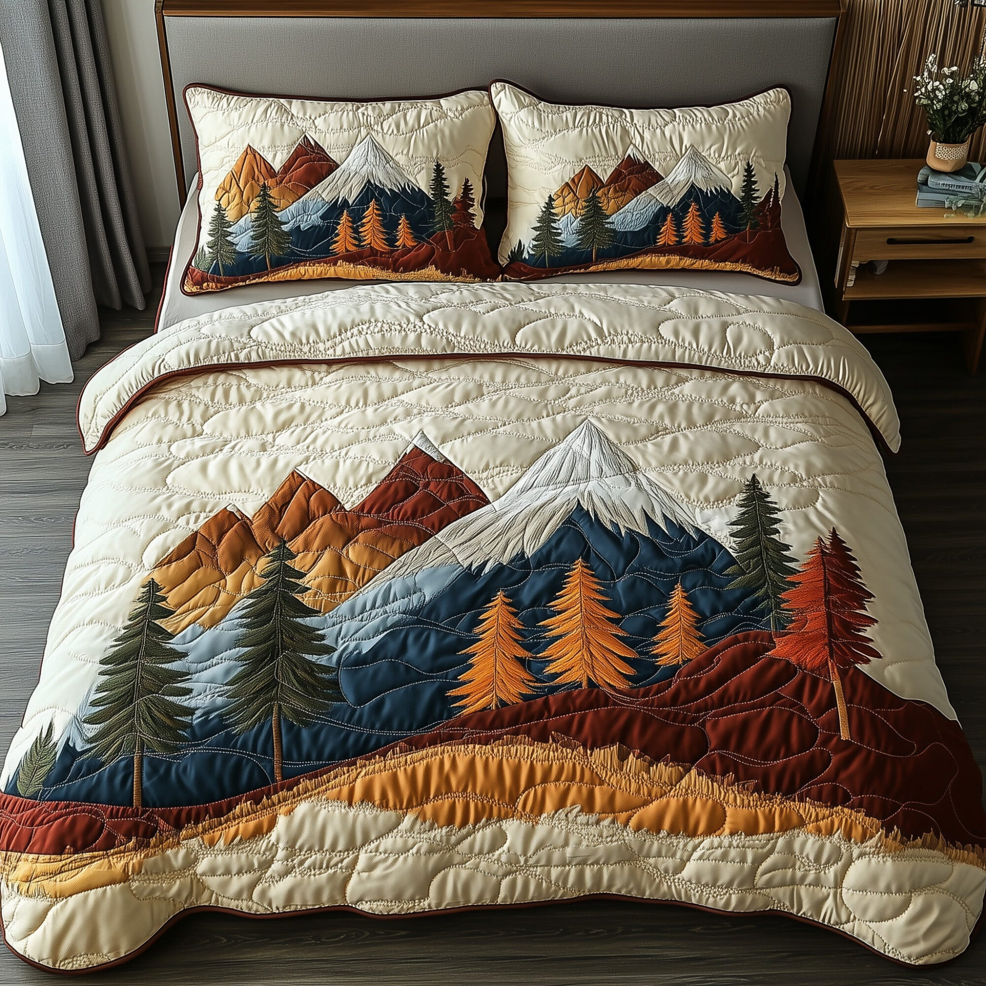 Woodland Retreat Quilted Bedding Set Majestic Pinecone Forest Decor Nature Bedding Theme