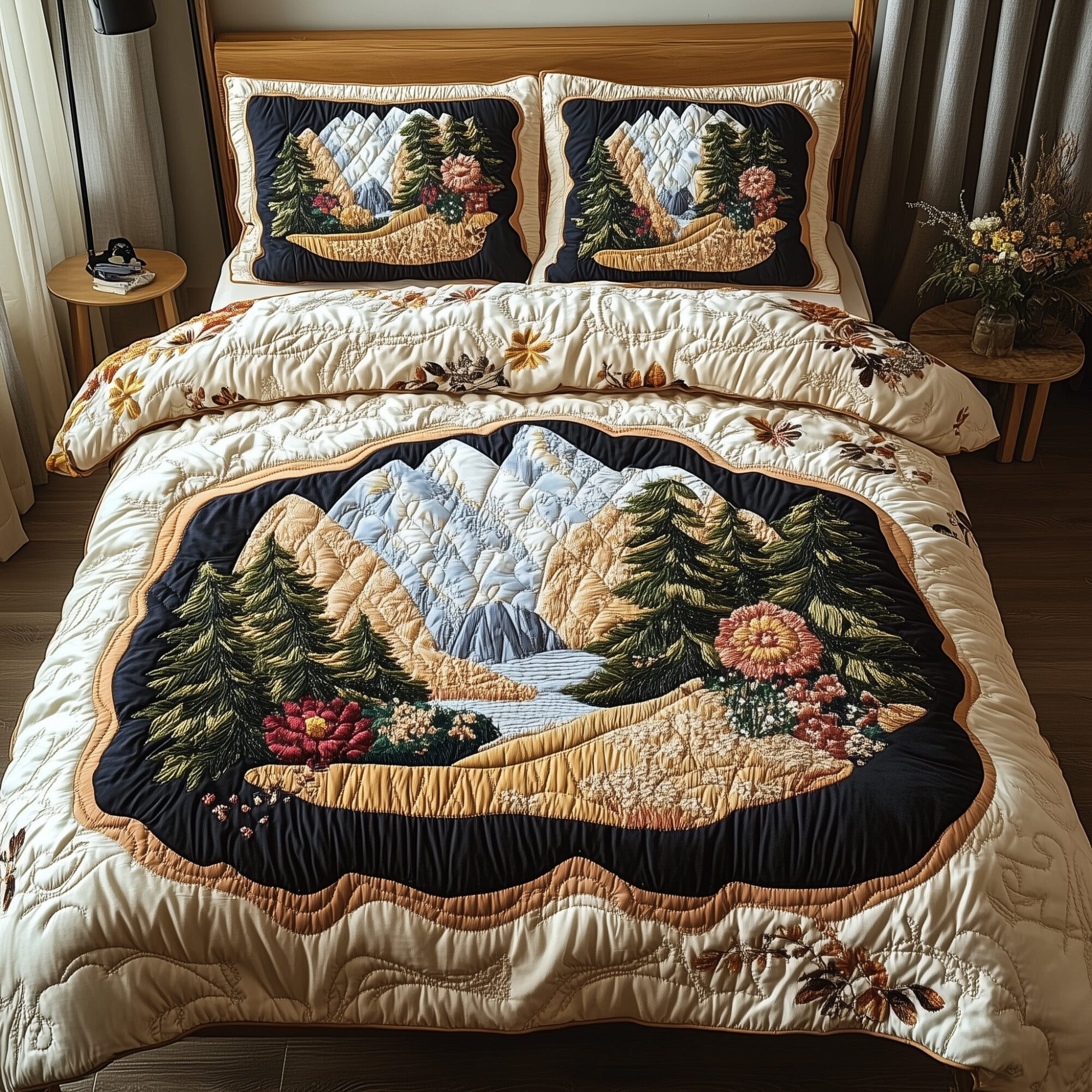 Woodland Retreat Quilted Bedding Set Majestic Woodland Scene Best Nature Theme Gifts