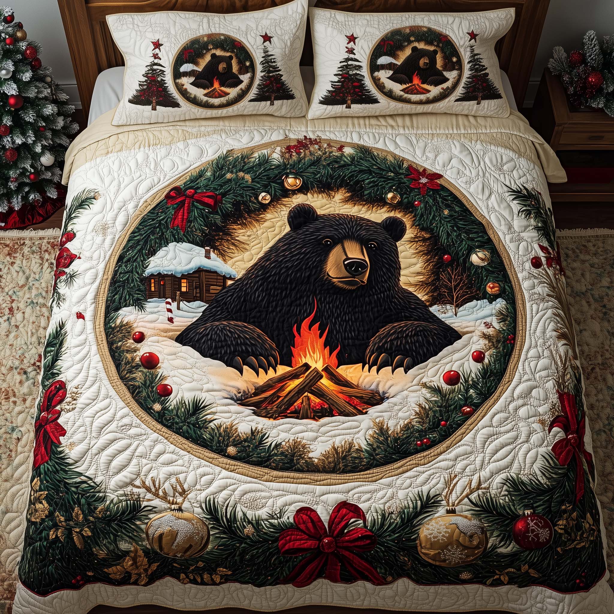 Wreath Bear Quilted Bedding Set Room Christmas Decor Ideas Bear Gifts For Women