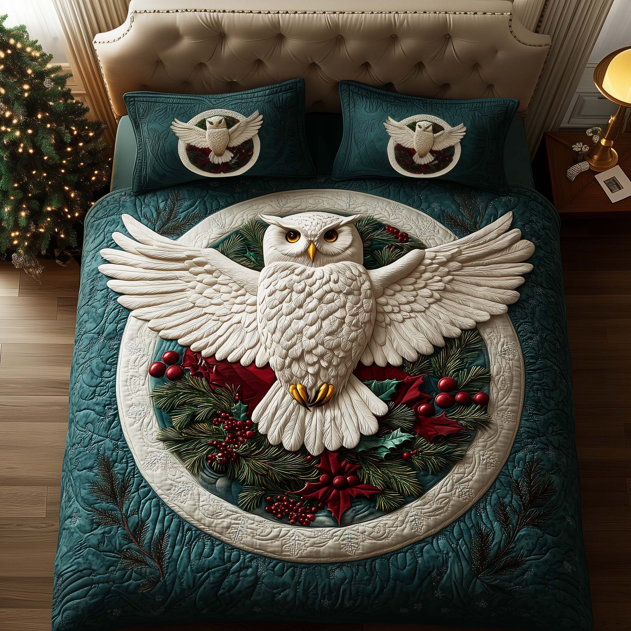 Wreath Owl Quilted Bedding Set Room Christmas Decor Ideas Owl Gifts For Mom Mother's Day