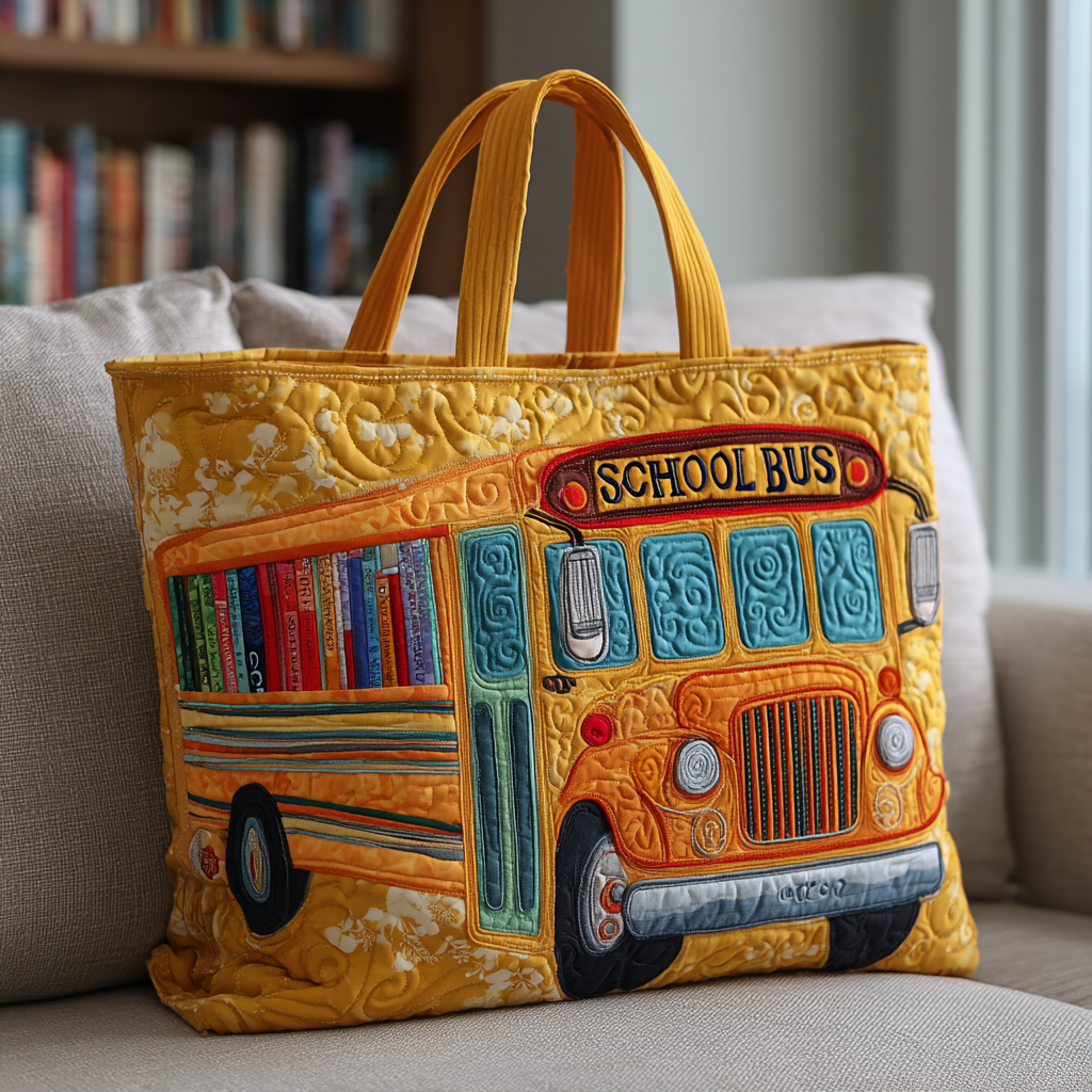Yellow Bus Quilted Tote Bag Shoulder Bags For Women Back To School Gifts For Teachers
