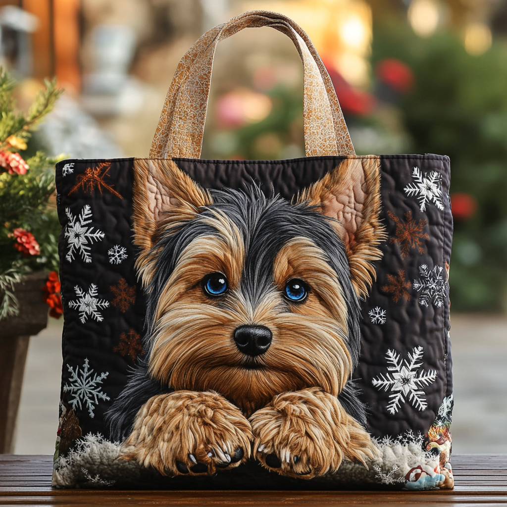 Yorkie Bliss Quilted Tote Bag Trendy Shoulder Bags Yorkshire Terrier Merchandise