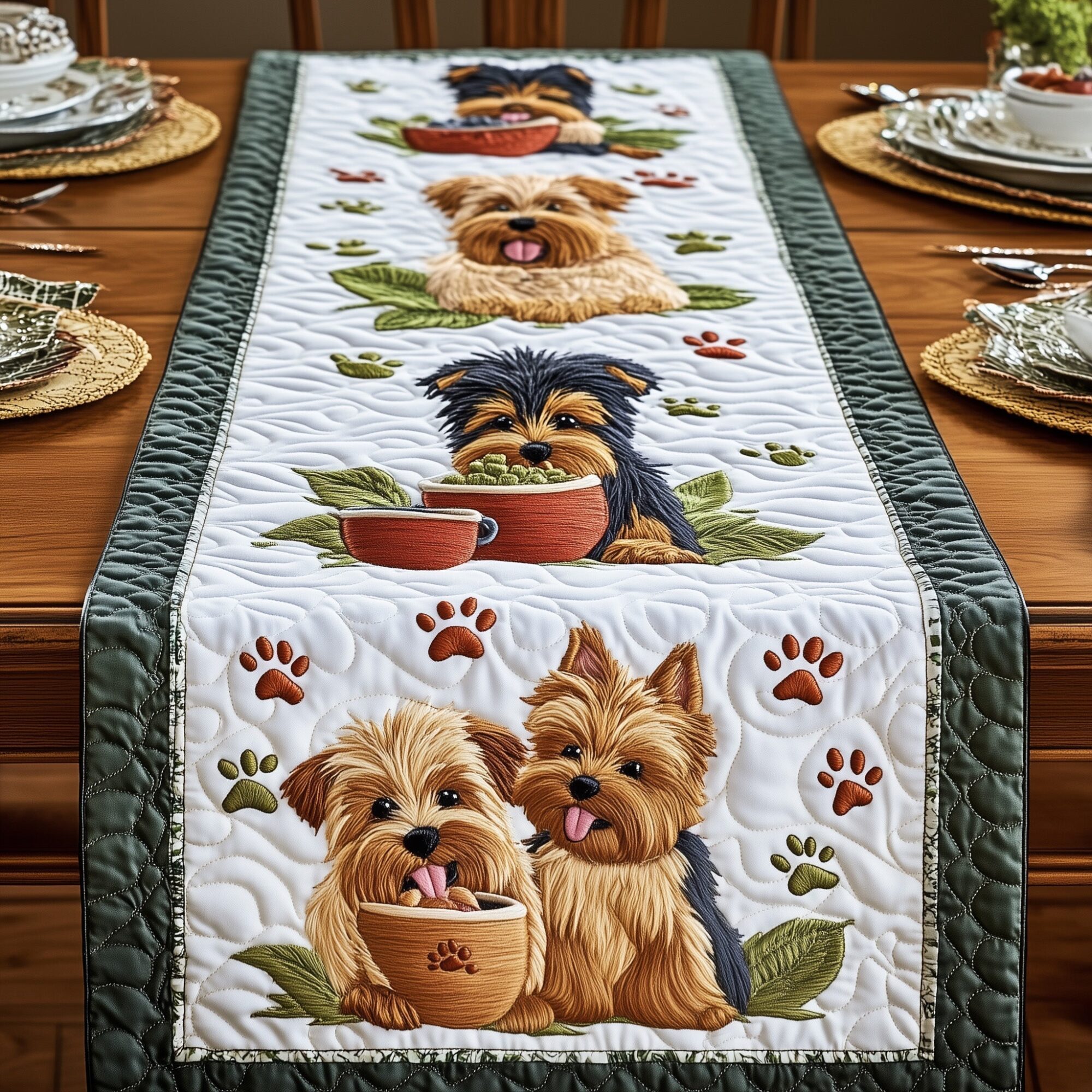 Yorkshire Terrier Quilted Table Runner Dining Table Decor Ideas Gifts For Dog Owners