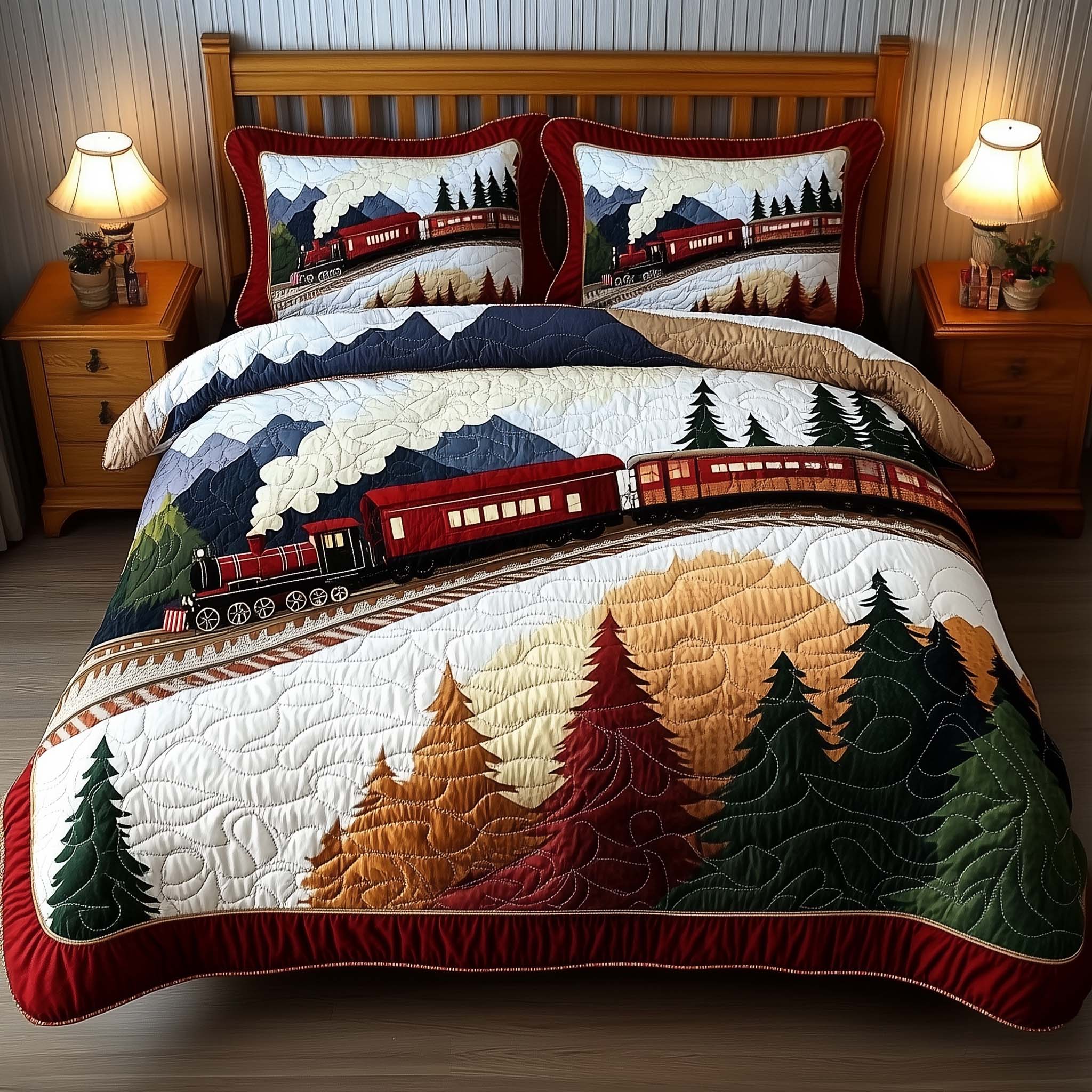 Yuletide Express Quilted Bedding Set Bedroom Decor Christmas Gifts For Men Who Like Trains