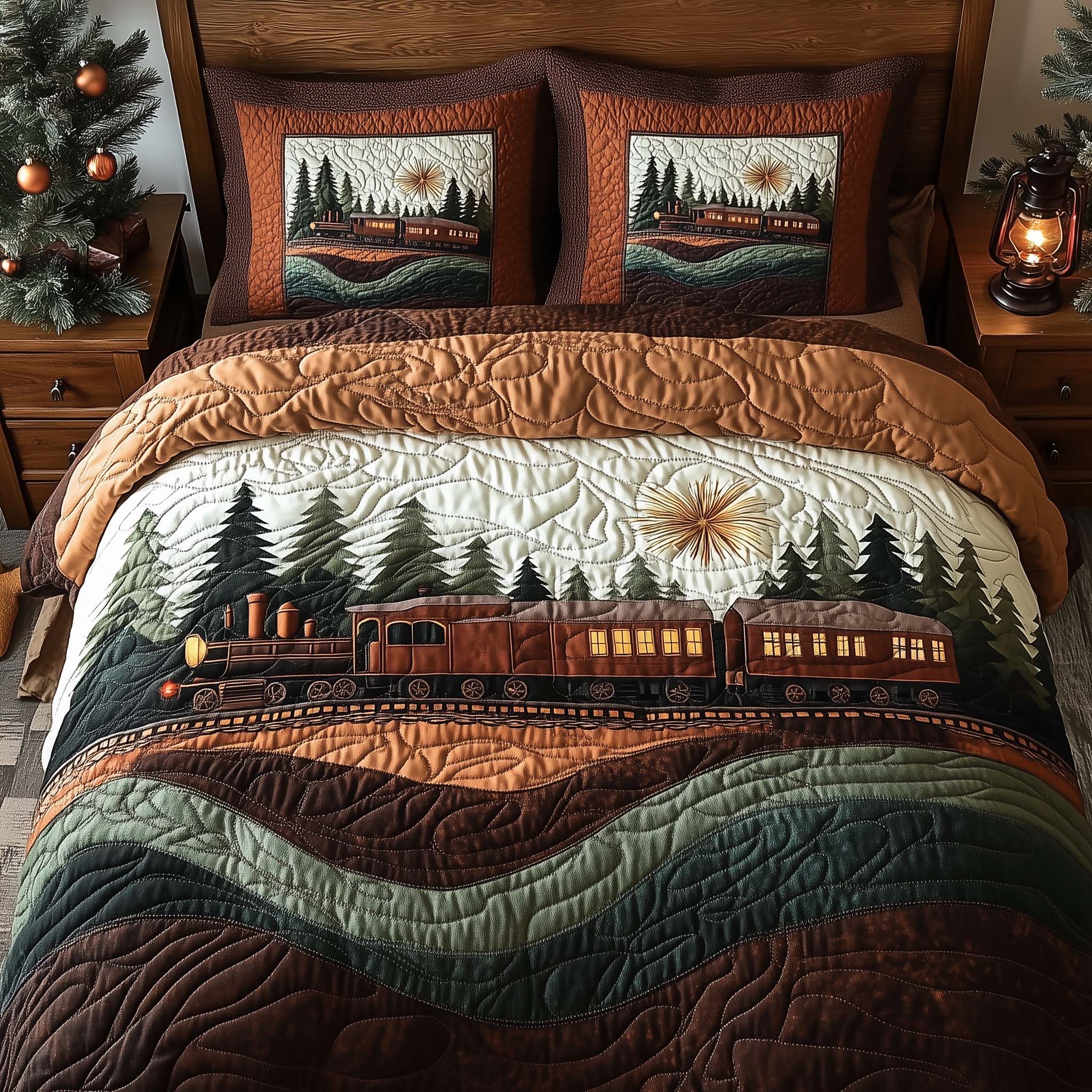 Yuletide Express Quilted Bedding Set Christmas Duvet Cover Set Cool Train Gifts