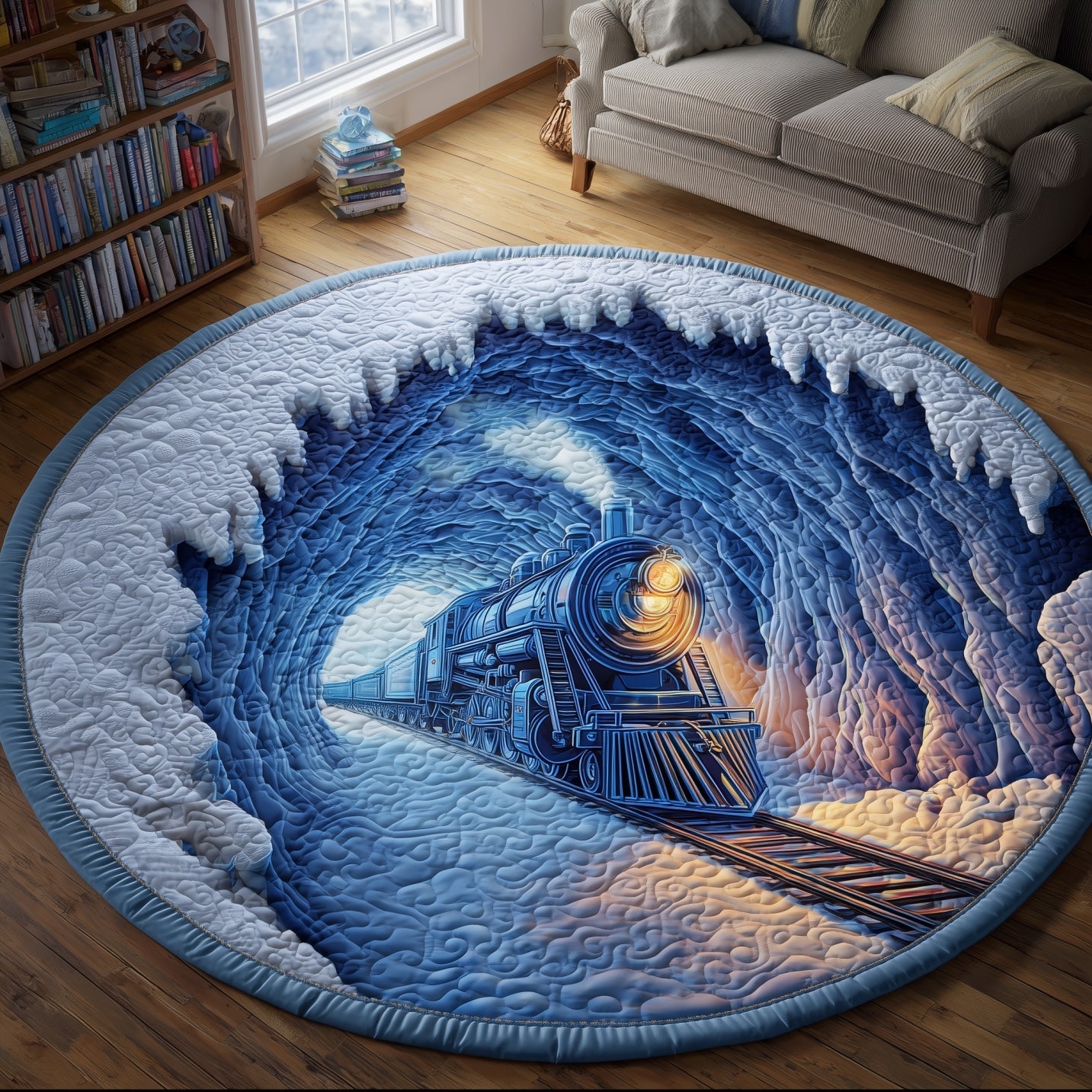 Yuletide Express Quilted Round Mat Elegant Quilted Round Mat Gift for Special Occasions Elegant Quilted Round Mat to Enhance Your Room