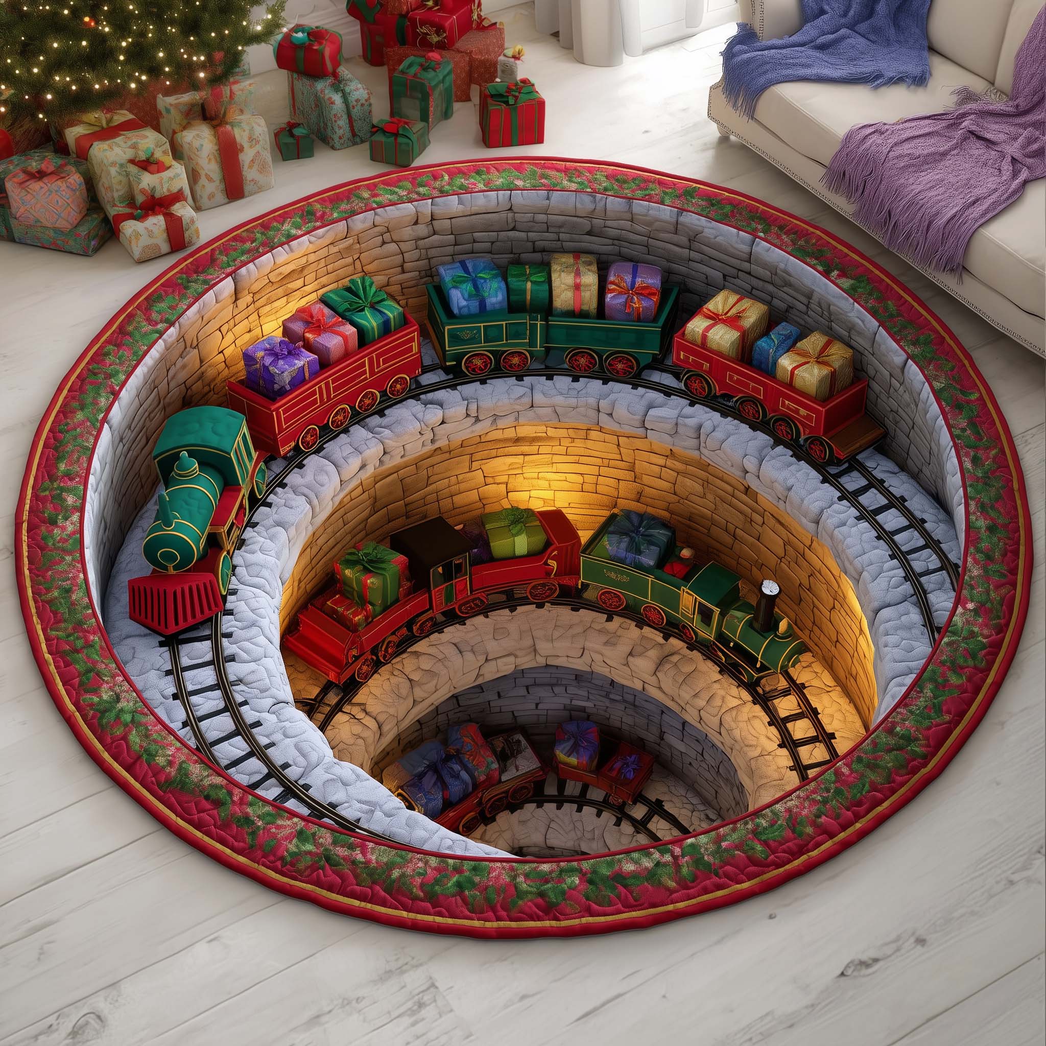 Yuletide Express Quilted Round Mat Trendy Quilted Round Mat for Bedroom or Living Room Soft and Stylish Quilted Round Mat for Home Decor