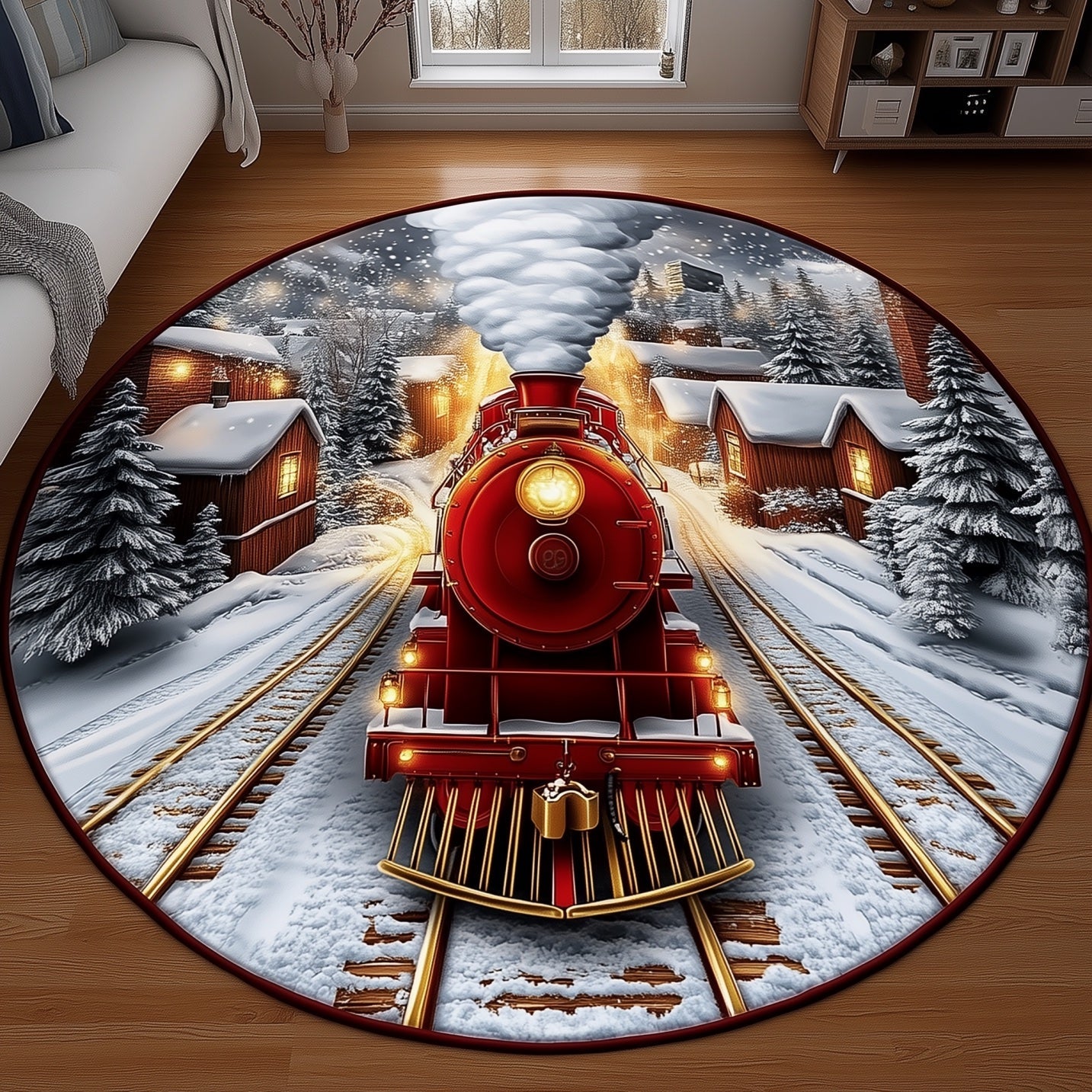 Yuletide Express Quilted Round Mat Unique Quilted Round Mat Gift for Home Decor Enthusiasts Comfortable Quilted Round Mat for Relaxing Moments
