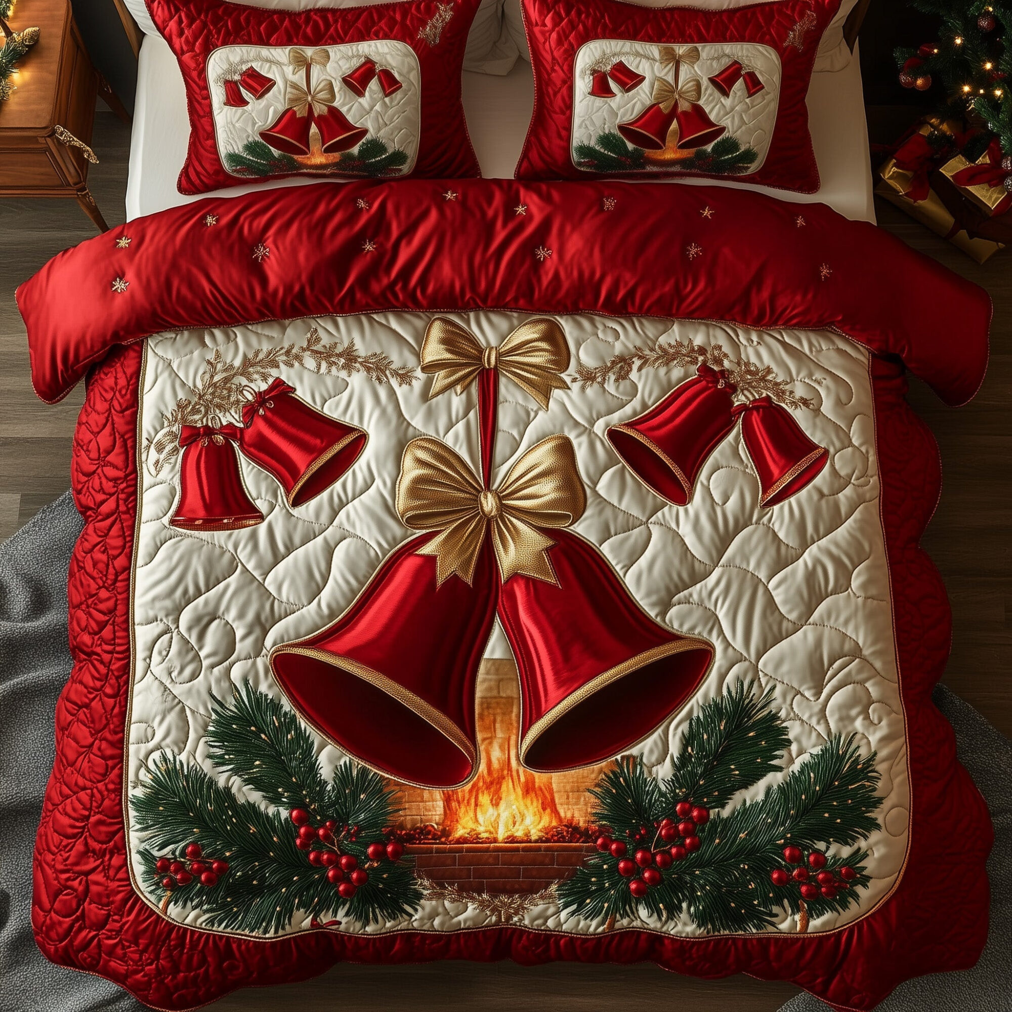 Yuletide Melody Quilted Bedding Set Cozy Winter Bedding Christmas Bedroom Decor Gifts