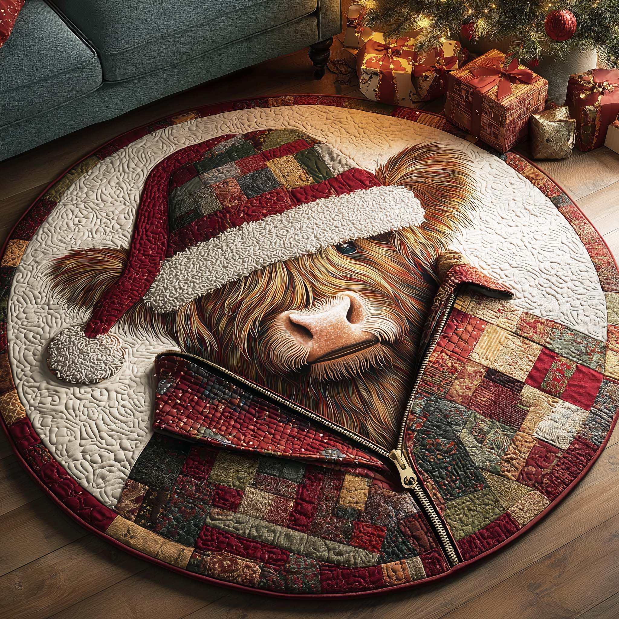 Yuletide Pasture Quilted Round Mat Lovely Quilted Round Mat Gift for Housewarming Beautiful Quilted Round Mat Gift for Loved Ones