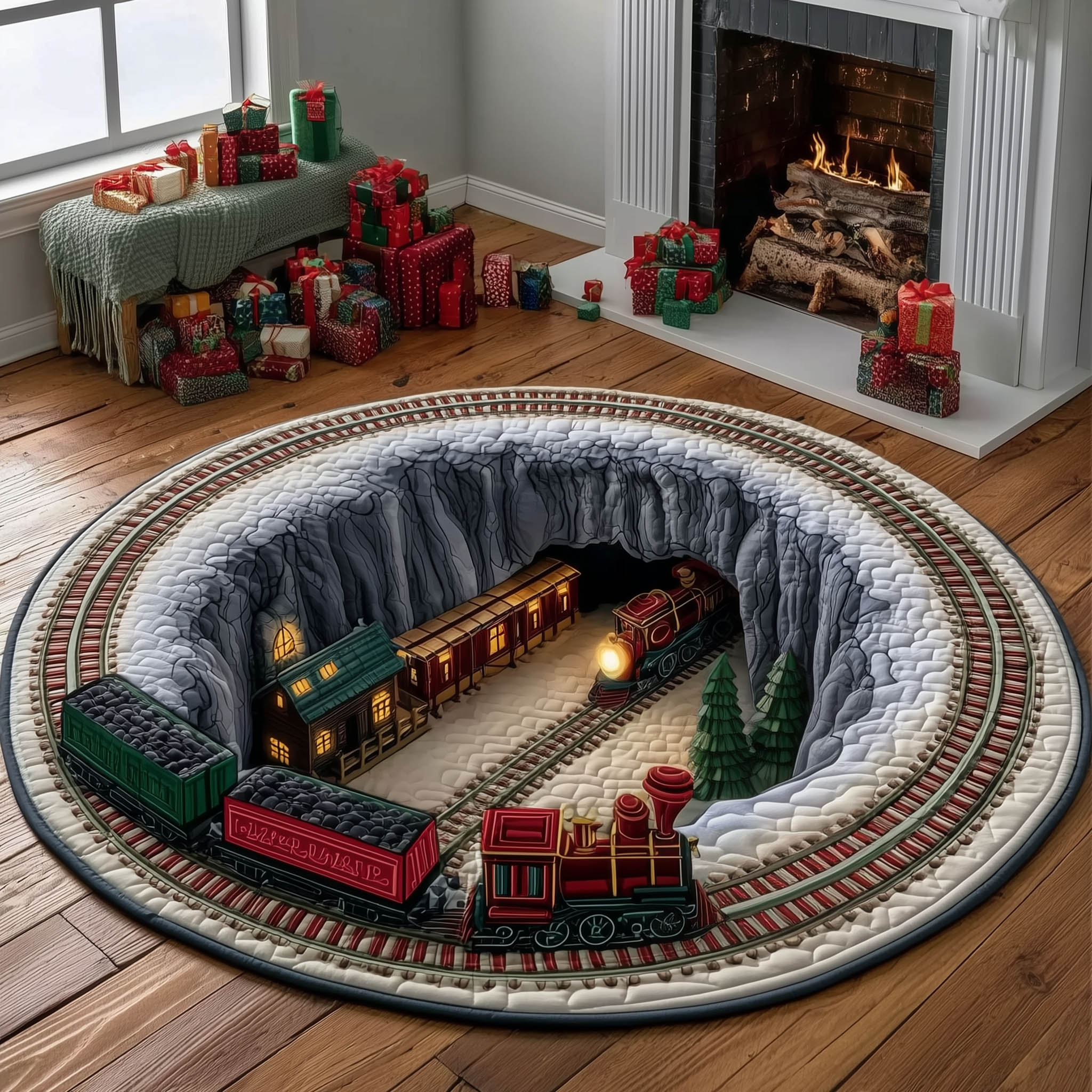 Yuletide Station Quilted Round Mat Elegant Quilted Round Mat Gift for Special Occasions Classic Quilted Round Mat for Timeless Decor