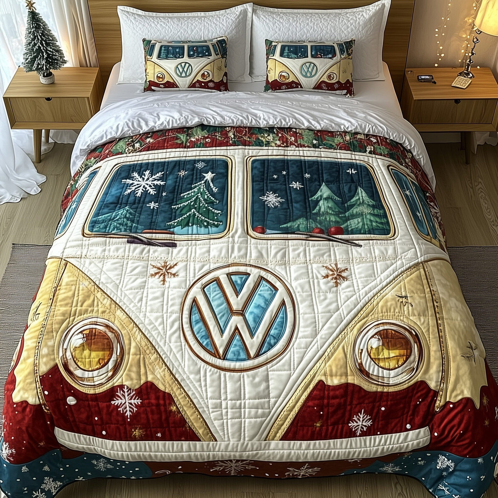 Yuletide Van Quilted Bedding Set Merry Christmas Decor Christmas Bedding Gifts