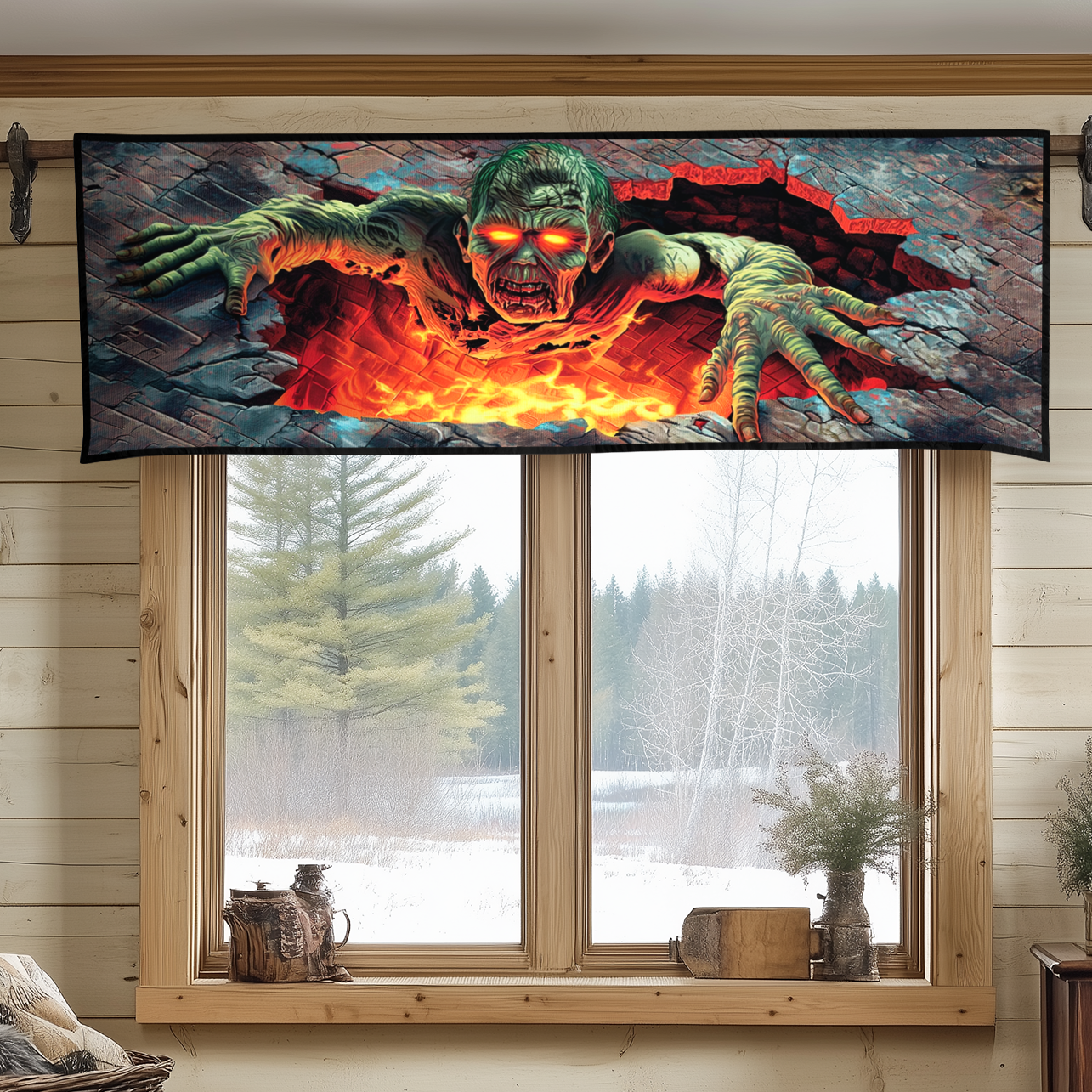 Zombie Rise Quilted Valance Dining Room Table Decorated For Christmas Halloween Anniversary Gifts